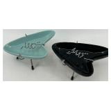 Pair of Vintage Atomic Era Ceramic Ashtrays - Black & Teal Las Vegas Souvenir