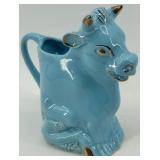 Collection of Vintage Ceramic and Glassware Including Blue Bull Pitcher