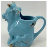 Collection of Vintage Ceramic and Glassware Including Blue Bull Pitcher