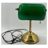 Vintage Bankers Desk Lamp with Green Glass Shade