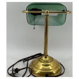 Vintage Bankers Desk Lamp with Green Glass Shade