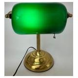 Vintage Bankers Desk Lamp with Green Glass Shade