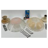 Lot of Vintage Glass Light Fixture Covers with Mounting Hardware