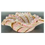 Vintage Pink and Gold Murano Latticino Glass Centerpiece Bowl