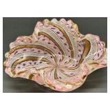 Vintage Pink and Gold Murano Latticino Glass Centerpiece Bowl