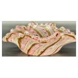 Vintage Pink and Gold Murano Latticino Glass Centerpiece Bowl