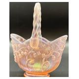 Antique Fenton Glass Basket with Floral Design