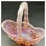 Antique Fenton Glass Basket with Floral Design
