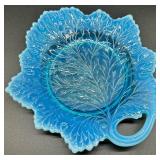 Fenton Blue Opalescent Leaf Dish