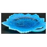 Fenton Blue Opalescent Leaf Dish