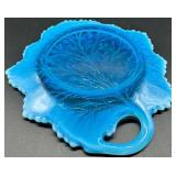 Fenton Blue Opalescent Leaf Dish