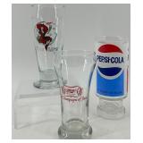Collection of 3 Vintage Beer and Soda Glasses: Miller High Life and Pepsi