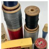 Vintage Sewing Collection with Spools, Thimbles, and Buttons