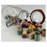 Vintage Sewing Collection with Spools, Thimbles, and Buttons