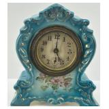 Antique Rose Porcelain Mantel Clock with Floral Design