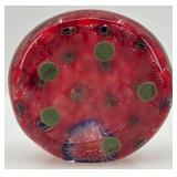 Art Glass Millefiori Peacock Paperweight with Vibrant Red and Blue Design