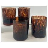 Set of 4 Amber Tortoise Glass Tumbler Cups with Unique Pattern