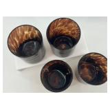 Set of 4 Amber Tortoise Glass Tumbler Cups with Unique Pattern