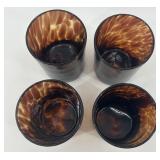 Set of 4 Amber Tortoise Glass Tumbler Cups with Unique Pattern
