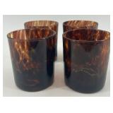 Set of 4 Amber Tortoise Glass Tumbler Cups with Unique Pattern