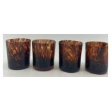 Set of 4 Amber Tortoise Glass Tumbler Cups with Unique Pattern