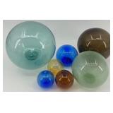 Collection of 7 Hand-Blown Glass Float Balls in Various Colors