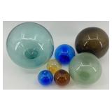 Collection of 7 Hand-Blown Glass Float Balls in Various Colors