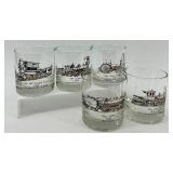 Set of 4 Vintage Railroad Theme Glass Tumblers