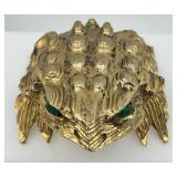 Vintage Linden Frog Shaped Brass Clock with Emerald Eyes