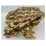 Vintage Linden Frog Shaped Brass Clock with Emerald Eyes