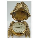 Vintage Linden Frog Shaped Brass Clock with Emerald Eyes