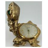 Vintage Linden Frog Shaped Brass Clock with Emerald Eyes