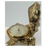 Vintage Linden Frog Shaped Brass Clock with Emerald Eyes