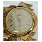 Vintage Linden Frog Shaped Brass Clock with Emerald Eyes