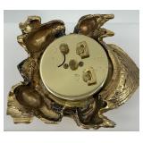 Vintage Linden Frog Shaped Brass Clock with Emerald Eyes