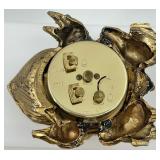 Vintage Linden Frog Shaped Brass Clock with Emerald Eyes