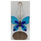 Stained Glass Butterfly Garden Decor with Copper Holder