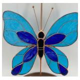 Stained Glass Butterfly Garden Decor with Copper Holder