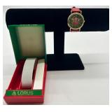 Lorus Quartz Disney Holiday Watch with Red Leather Strap in Original Case