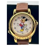 Vintage Lorus Quartz Mickey Mouse Wristwatch with Brown Leather Strap