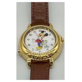 Vintage Lorus Quartz Mickey Mouse Wristwatch with Brown Leather Strap