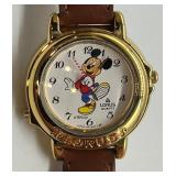 Vintage Lorus Quartz Mickey Mouse Wristwatch with Brown Leather Strap