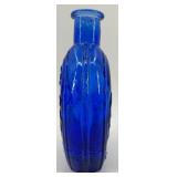 Vintage Cobalt Blue Glass Flask with Blue Bird Art Glass Figurines and Book