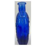 Vintage Cobalt Blue Glass Flask with Blue Bird Art Glass Figurines and Book