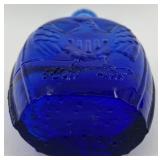 Vintage Cobalt Blue Glass Flask with Blue Bird Art Glass Figurines and Book