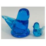 Vintage Cobalt Blue Glass Flask with Blue Bird Art Glass Figurines and Book