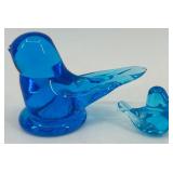 Vintage Cobalt Blue Glass Flask with Blue Bird Art Glass Figurines and Book