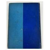 Vintage Cobalt Blue Glass Flask with Blue Bird Art Glass Figurines and Book