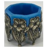 Vintage Decorative Picture Frame and Blue Glass Candle Holder