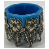 Vintage Decorative Picture Frame and Blue Glass Candle Holder